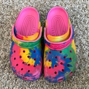 CROCS Colorful Tie-Dye Clogs - Pink, Yellow, Blue, Green